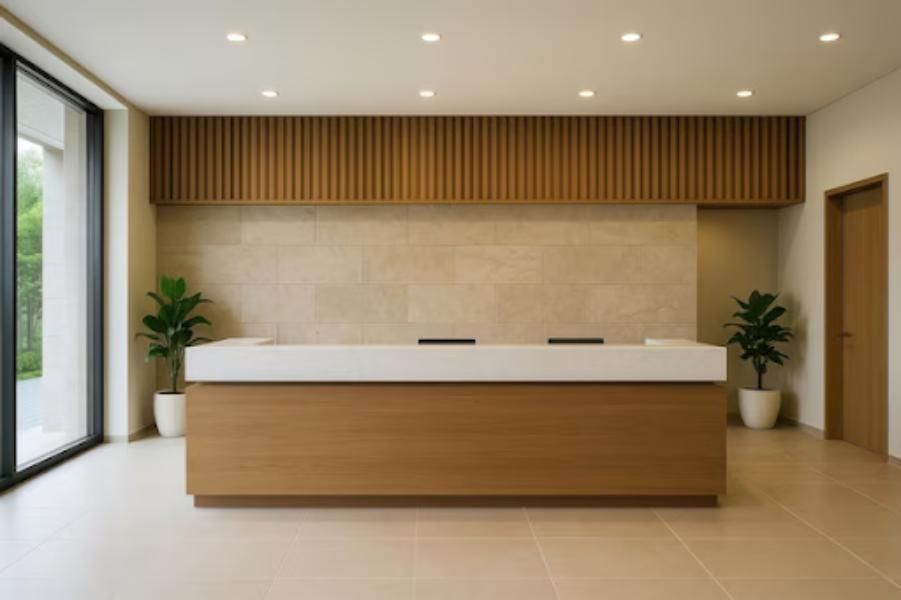 Illustration for the article “Reception Side Storage in Jayanagar for Professional Office Interiors”